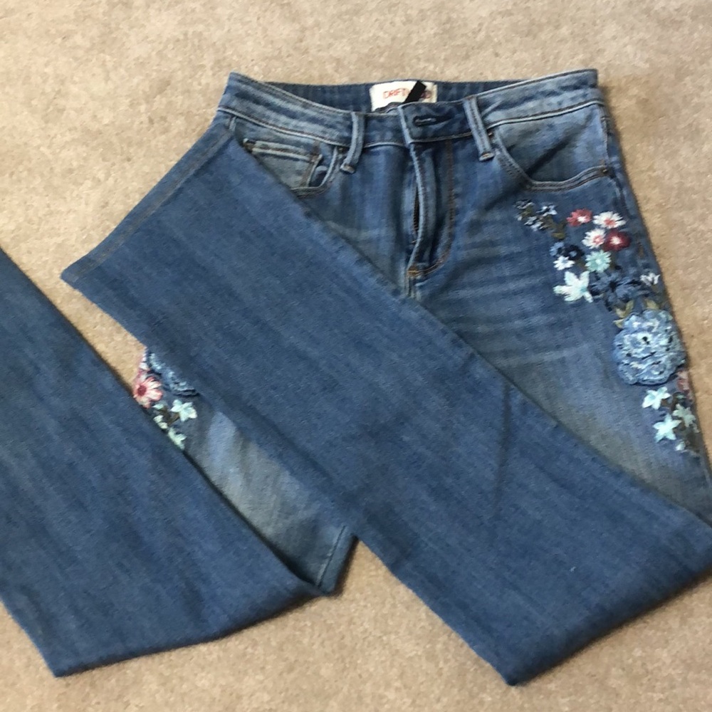 Driftwood Kelly Bootcut Mid-Rise Blue Jeans with Floral Embroiderery Size 25 - Picture 9 of 12